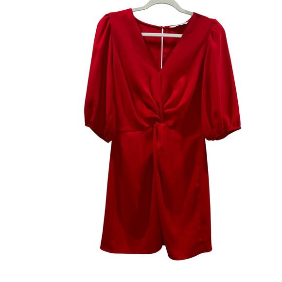 Amanda Uprichard Red Puff Sleeve Twist Front Mini Dress – Size Medium - Picture 2 of 15